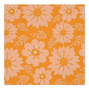 Retro Vintage Perzik Fuzz Oranje Bloem Patroon Perfect Poster