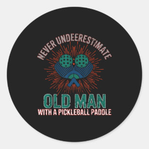 Retro vintage pickleball pensioen papa grappig ronde sticker