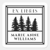 Retro Vintage Pijnbomen Ex Libris Library Vierkante Sticker (Voorkant)