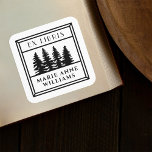 Retro Vintage Pijnbomen Ex Libris Library Vierkante Sticker<br><div class="desc">Retro  Pine Trees Ex Libris Library Sticker.</div>