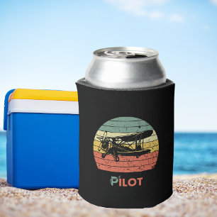 Retro Vintage Piloot Tweedekker Vliegtuig Zonsonde Blikjeskoeler