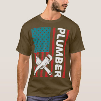 Retro Vintage Plumber American Flag Plumbing 4th T-shirt