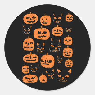 Retro Vintage Pompoen Zwarte Kat Halloween Kostuum Ronde Sticker