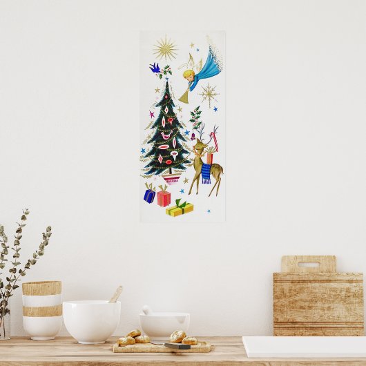 Retro Vintage-poster met kerstinkerken Poster (Keuken)