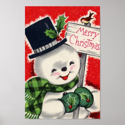 Retro vintage-poster met kerstsnowman-feestdag poster (Voorkant)