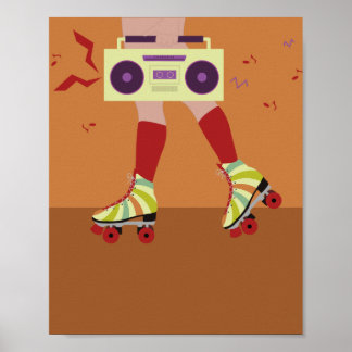 retro vintage poster| skateboardje met boom box poster