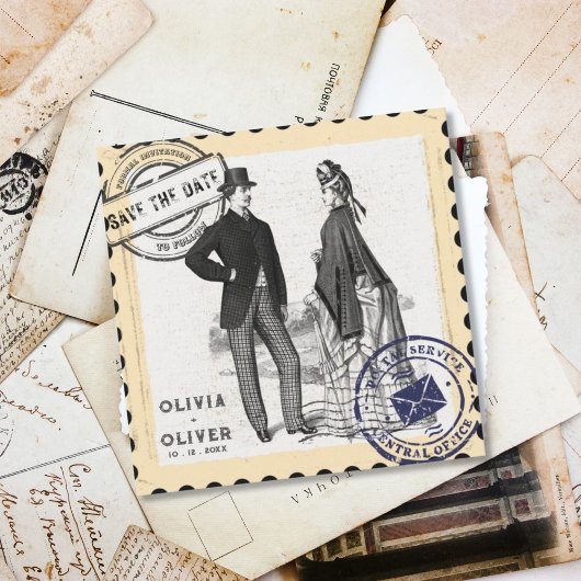 Retro vintage postzegel bruiloft  save the date