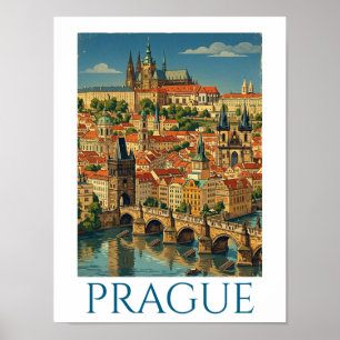 Retro Vintage Praag Tsjechië Stadsgezicht Poster