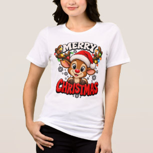 Retro Vintage Prettig Kerstmis Kerstman Hoed Hulst Tri-Blend Shirt