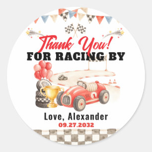 Retro Vintage Raceauto Hartelijk Bedankt Verjaarda Ronde Sticker