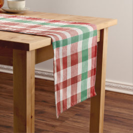 Retro Vintage Red Green Textured Plaid  Korte Tafelloper