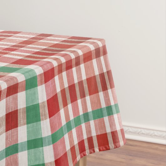Retro Vintage Red Green Textured Plaid  Tafelkleed (Voorbeeld)