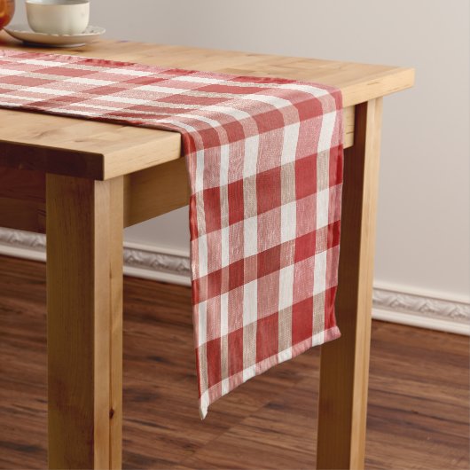 Retro Vintage Red Textured Plaid Korte Tafelloper (Voorbeeld)