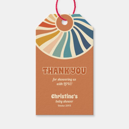 Retro Vintage Regenboog Baby Shower Bedank Geschen Cadeaulabel (Voorkant)