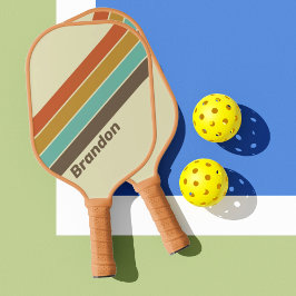 Retro Vintage Regenboog met Naam Pickleball Paddle