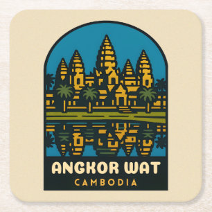 Retro Vintage Reis Angkor Wat Cambodja Kartonnen Onderzetters