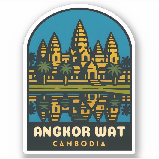 Retro Vintage Reis Angkor Wat Cambodja Sticker (Voorkant)