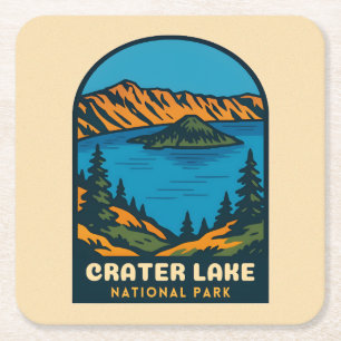 Retro Vintage Reis Crater Lake National Park Kartonnen Onderzetters