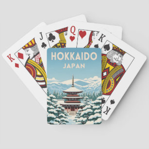 Retro Vintage Reis Hokkaido Japan Winter Landschap Pokerkaarten