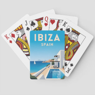 Retro Vintage Reis Ibiza Spanje Zeegezicht Landsch Pokerkaarten