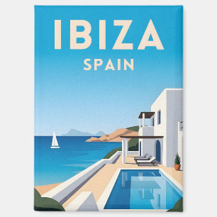 Retro Vintage Reis Ibiza Spanje Zeegezicht Magneet
