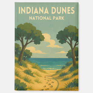 Retro Vintage Reis Indiana Dunes National Park Magneet