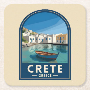 Retro Vintage Reis Kreta Griekenland Zeezijde Kartonnen Onderzetters