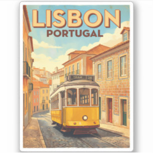 Retro Vintage Reis Lissabon Portugal Gele Tram Sticker