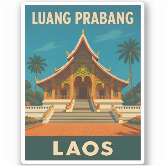 Retro Vintage Reis Luang Prabang Laos Tempel Sticker (Voorkant)