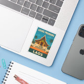 Retro Vintage Reis Luang Prabang Laos Tempel Sticker (Laptop met iPhone)
