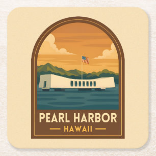 Retro Vintage Reis Pearl Harbor-herdenking Hawaï Kartonnen Onderzetters