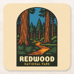 Retro Vintage Reis Redwood National Park Natuur Kartonnen Onderzetters