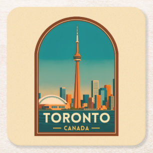 Retro Vintage Reis Toronto Canada Silhouet Kartonnen Onderzetters