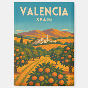 Retro Vintage Reis Valencia Spanje Sinaasappelboom Magneet