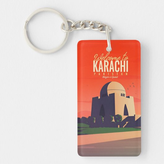 Retro vintage reissouvenir Karachi Pakistan Sleutelhanger (Voorkant)