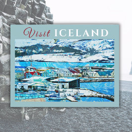 Retro Vintage Reizen Akureyri IJsland Briefkaart