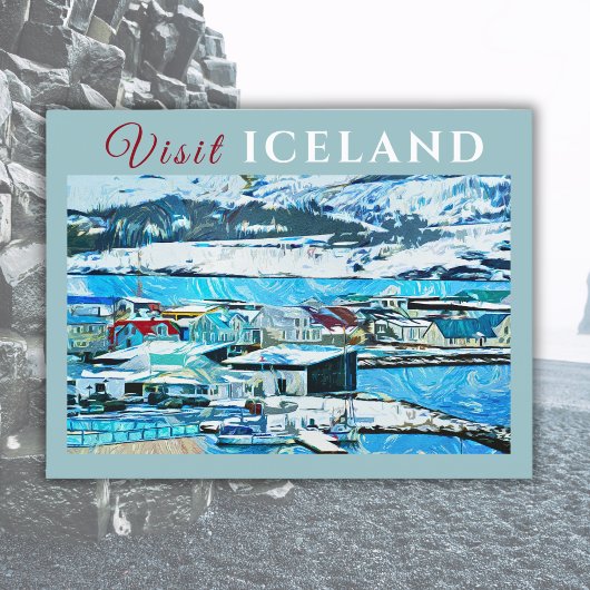 Retro Vintage Reizen Akureyri IJsland Briefkaart