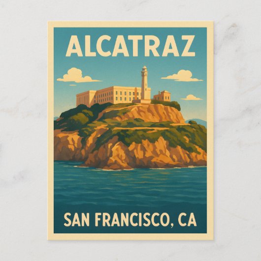 Retro Vintage Reizen Alcatraz Island San Francisco Briefkaart (Voorkant)