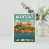 Retro Vintage Reizen Alcatraz Island San Francisco Briefkaart (Staand voorkant)