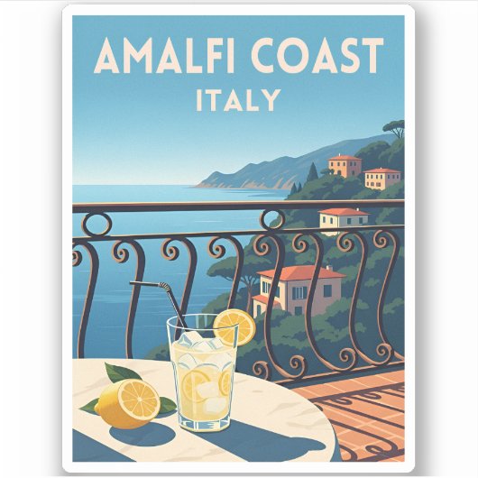 Retro Vintage Reizen Amalfi Kust Italië Landschap Sticker (Voorkant)
