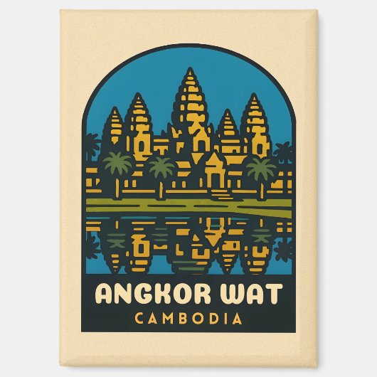 Retro Vintage Reizen Angkor Wat Cambodja Magneet (Voorkant)