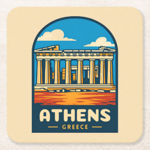 Retro Vintage Reizen Athene Griekenland Parthenon Kartonnen Onderzetters