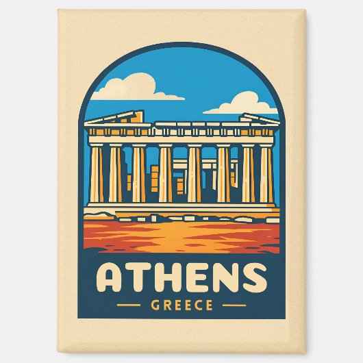 Retro Vintage Reizen Athene Griekenland Parthenon Magneet (Voorkant)