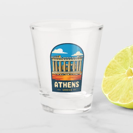Retro Vintage Reizen Athene Griekenland Parthenon Shot Glas (Voorkant)