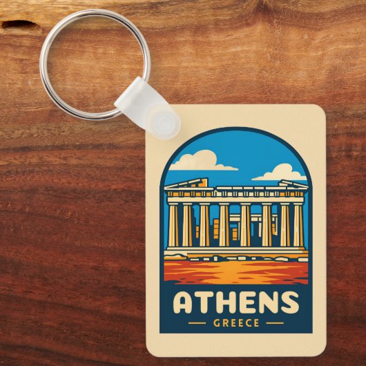 Retro Vintage Reizen Athene Griekenland Parthenon Sleutelhanger (Voorkant)