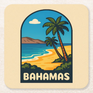 Retro Vintage Reizen Bahamas Strandlandschap Kartonnen Onderzetters