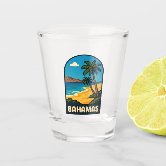 Retro Vintage Reizen Bahamas Strandlandschap Shot Glas (Voorkant)