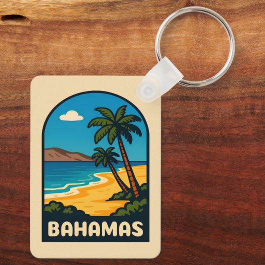 Retro Vintage Reizen Bahamas Strandlandschap Sleutelhanger (Achterkant)