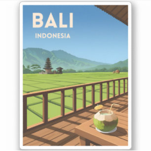 Retro Vintage Reizen Bali Indonesië Landschap Sticker