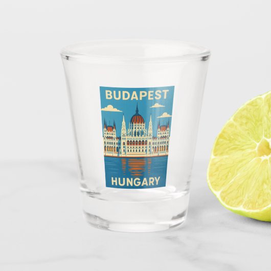 Retro Vintage Reizen Boedapest Hongarije Schildera Shot Glas (Voorkant)